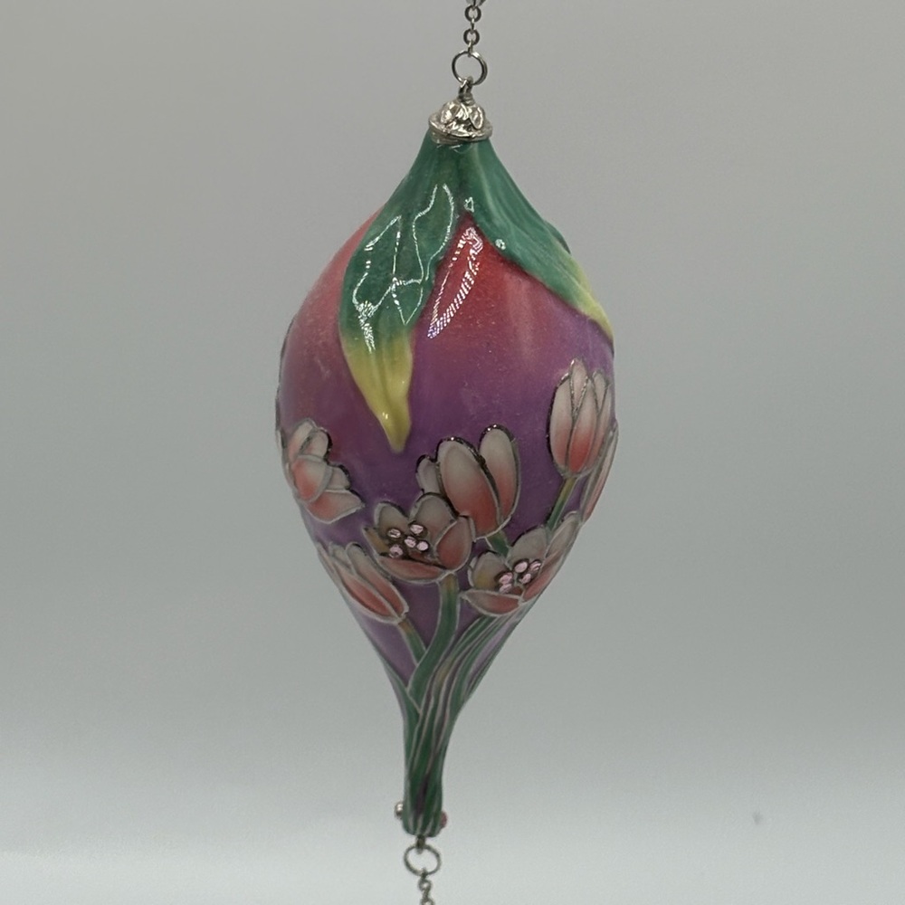 Ceramic Purple Pink Christmas Ornament Butterfly Blushing Tulips Victorian Style - Picture 5 of 15